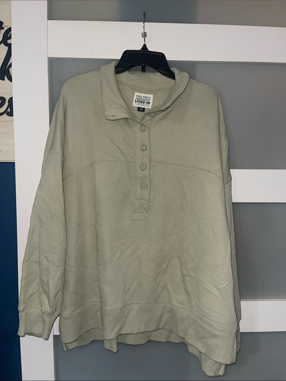 American Eagle Outfitters Sage Green Henley Button Pullover Sweater